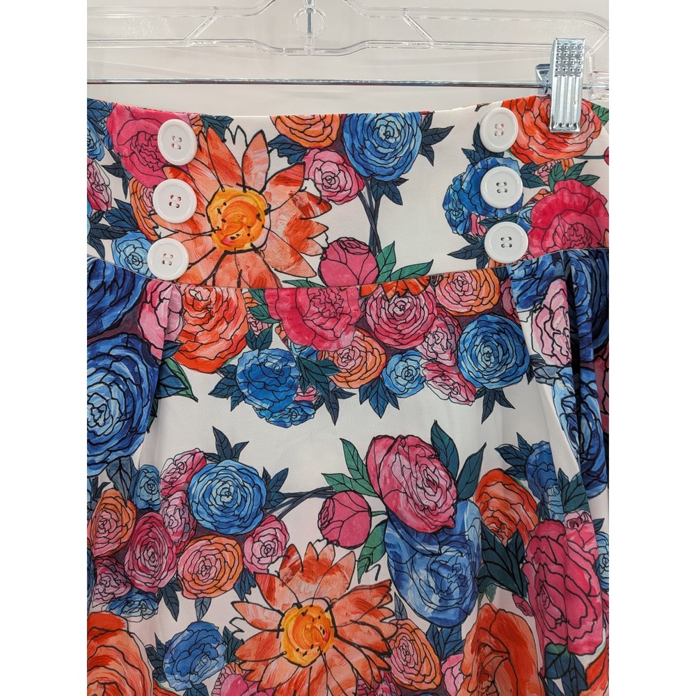 Boho Cottage Tradwife Belle Poque Floral HighWaist Button Pockets XL Midi Skirt - Picture 3 of 11